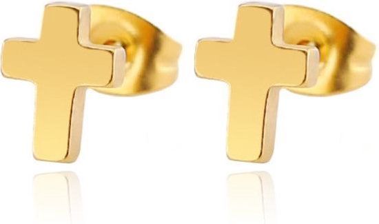 Cilla Jewels Oorknoppen Edelstaal Kruis Goudkleurig