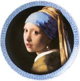 Heinen Delfts Blauw Bord Meisje met de Parel Middel
