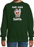 Bellatio Decorations Surf dude Santa fun Kerstsweater / Kerst trui groen voor kinderen - Kerstkleding / Christmas outfit 152/164