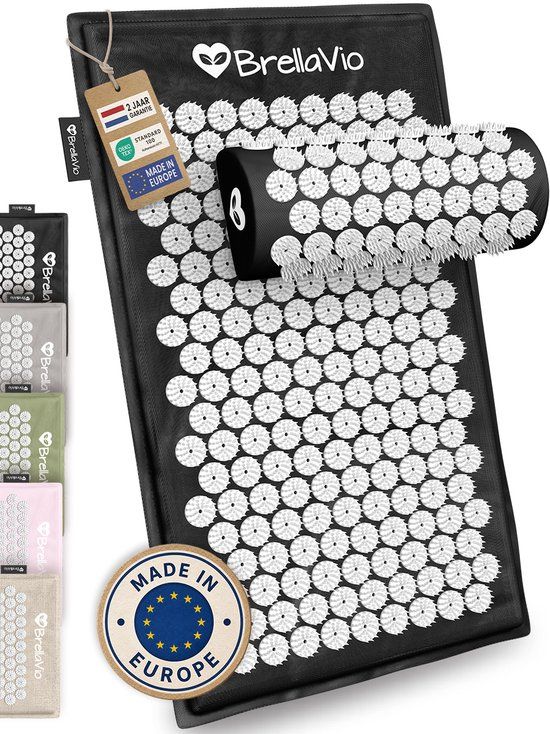 BrellaVio Spijkermat Set met Spijkerkussen - Zwart - 74x44 cm - Acupressuur Mat - Spijkerbed - Acupunctuur Kussen - Shakti Massage