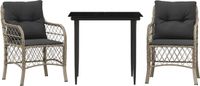 vidaXL 3-delige Bistroset met Kussens Poly Rattan Lichtgrijs