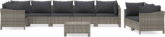 vidaXL 9-delige Loungeset met kussens poly rattan grijs