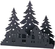 Boltze Waxinehouder Kaarsenhouder Kerst Zwart Metaal Kerstbomen & huisjes 30x8,5x25 cm