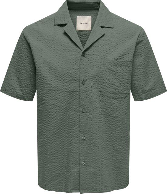 ONLY & SONS ONSEYE Overhemd Korte Mouw Gestreept Katoen Regular Fit Mannen M Castor Gray