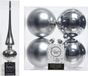 Decoris - Kerstversiering - zilver - piek en 4x kerstballen 10 cm