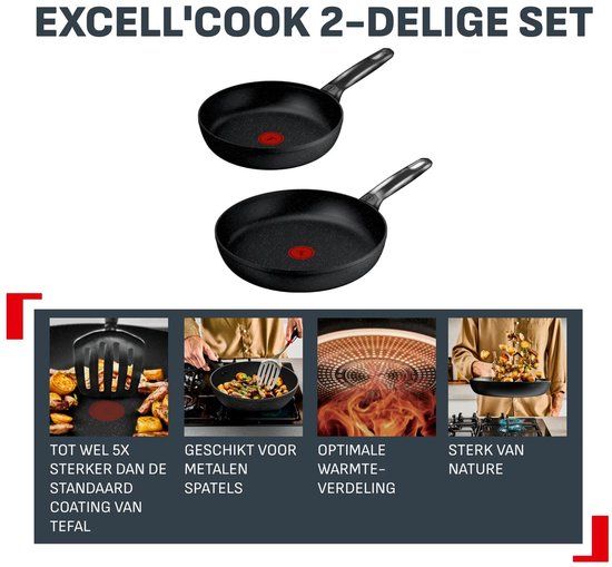 Tefal Excell'Cook 2-delige set koekenpannen 24/28 cm