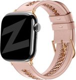 Bandz Leren 'Chains' bracelet geschikt voor Apple Watch (Series 12/11/10), (SE 3/2/1), (Series 9/8/7/6/5/4) - 38/40/41/42mm - Roze