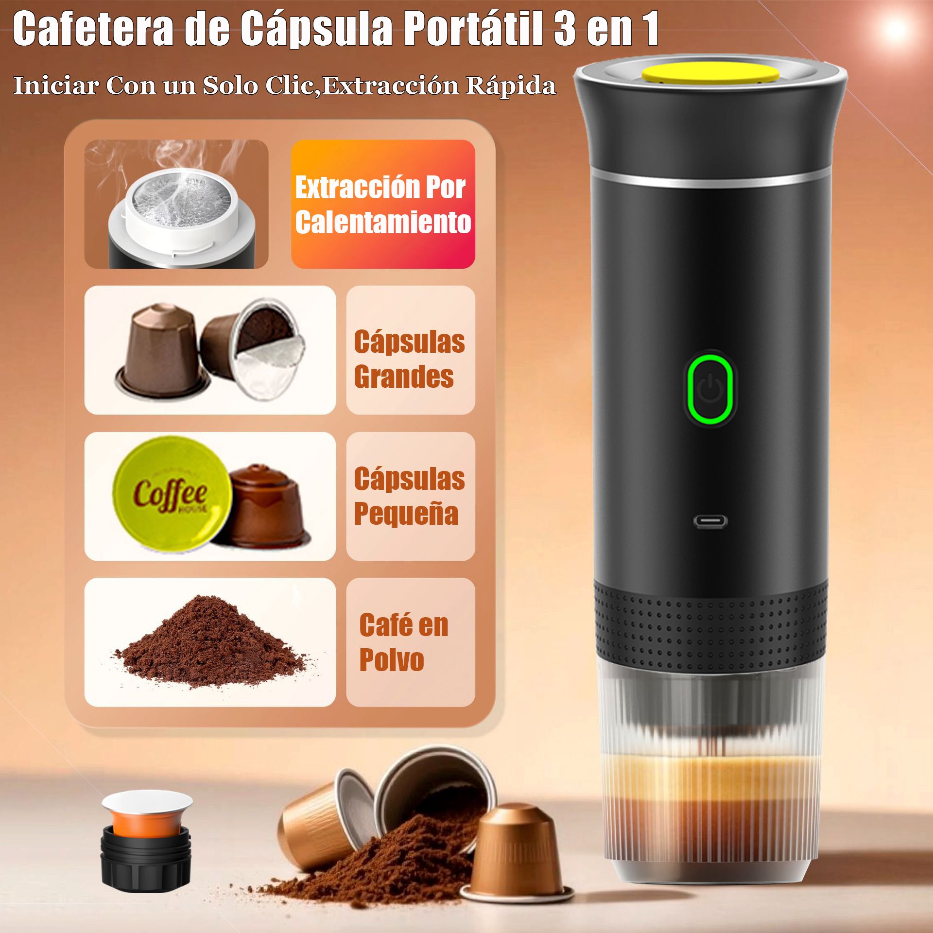 MicroData 3-in-1 draadloze elektrische draagbare capsule-koffiezetapparaat voor auto en thuis Camping Koffiezetapparaat Capsulepoeder Reizen Espressomachine