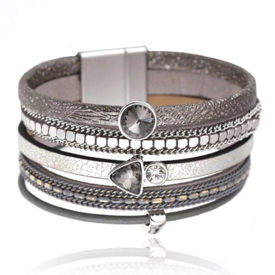 Deja Jewels Grijze multilayer dames armband met kristallen en kettingen