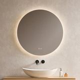 Emke - Miroir de salle de bain rond à DEL avec rétroéclairage sans cadre, interrupteur tactile - Diamètre 80 cm, lumière blanche froide/chaude/neutre