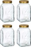 Pasabahce Voorraadpot/bewaarpot Square - 4x - glas - 1,5L - transparant/goud - D10 x H19 cm
