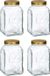 Pasabahce Voorraadpot/bewaarpot Square - 4x - glas - 1,5L - transparant/goud - D10 x H19 cm