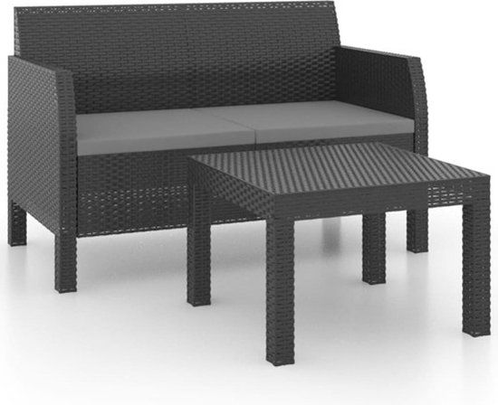 vidaXL 2-delige Loungeset met kussens PP rattan antracietkleurig