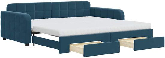 vidaXL Slaapbank met onderschuifbed en lades 100x200 cm fluweel blauw