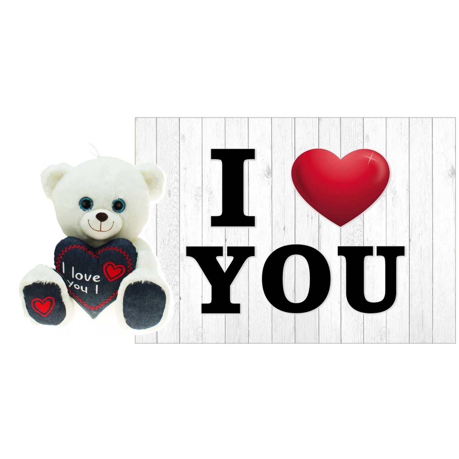 Heunec Knuffelbeer Valentijn I Love You beertje - 25 cm - wit