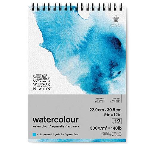 Winsor & Newton 6662582 Classic Aquarellpapier in Spiralbindung - 12 Blatt 22,9 x 31cm, 300g/m², kaltgepresstes, leicht texturiertes weißes Papier in archivierbarer Qualität, gilbbeständig