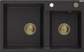Mexen Tomas granieten gootsteen 2-kamer 800 x 500 mm, zwart/zilver metallic, gouden sifon