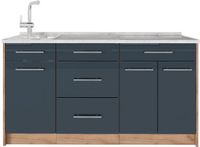 Vicco Keukenblok Fame-Line, Donkerblauw hoogglans, 150 cm, WB Marmer