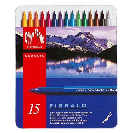 Caran d'Ache FIBRALO STIFTEN, Metalen doos, 15 kleuren