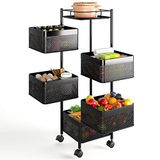 BAKAJI Keukenwagen van metaal met 5 planken om te openen en 4 wielen 360 graden draaibaar, ruimtebesparend, meubels voor huis, keuken, afmetingen 85 x 26 cm, modern design (vierkant)