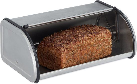 Merkloos Relaxdays Broodtrommel RVS met Schuifdeksel - Zilver - 33,5 x 20,5 cm