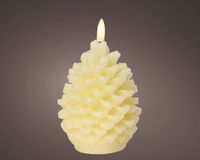 Lumineo LED kaars dennenappel crème met vlam-effect - ø8,5x13 cm