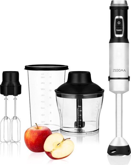 Staafmixer 5 in 1 - 1500W - Blender met Verschillende Mondstukken - Mixer met Turbostand - Garde met Snelheidsregeling - Waterdicht - Hakmolen 0.6L & Maatbeker 0.8L