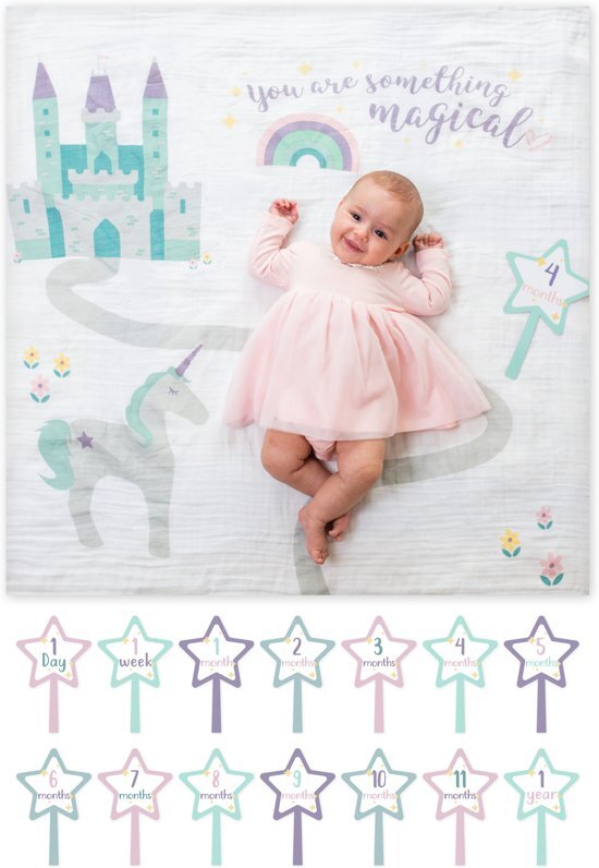 Lulujo Baby's Firsy Year swaddle & cards - Something Magical wit