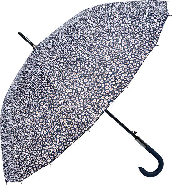 Clayre & Eef Paraplu - Volwassenen - 102 cm - Beige Zwart - Bloemen - Automatisch