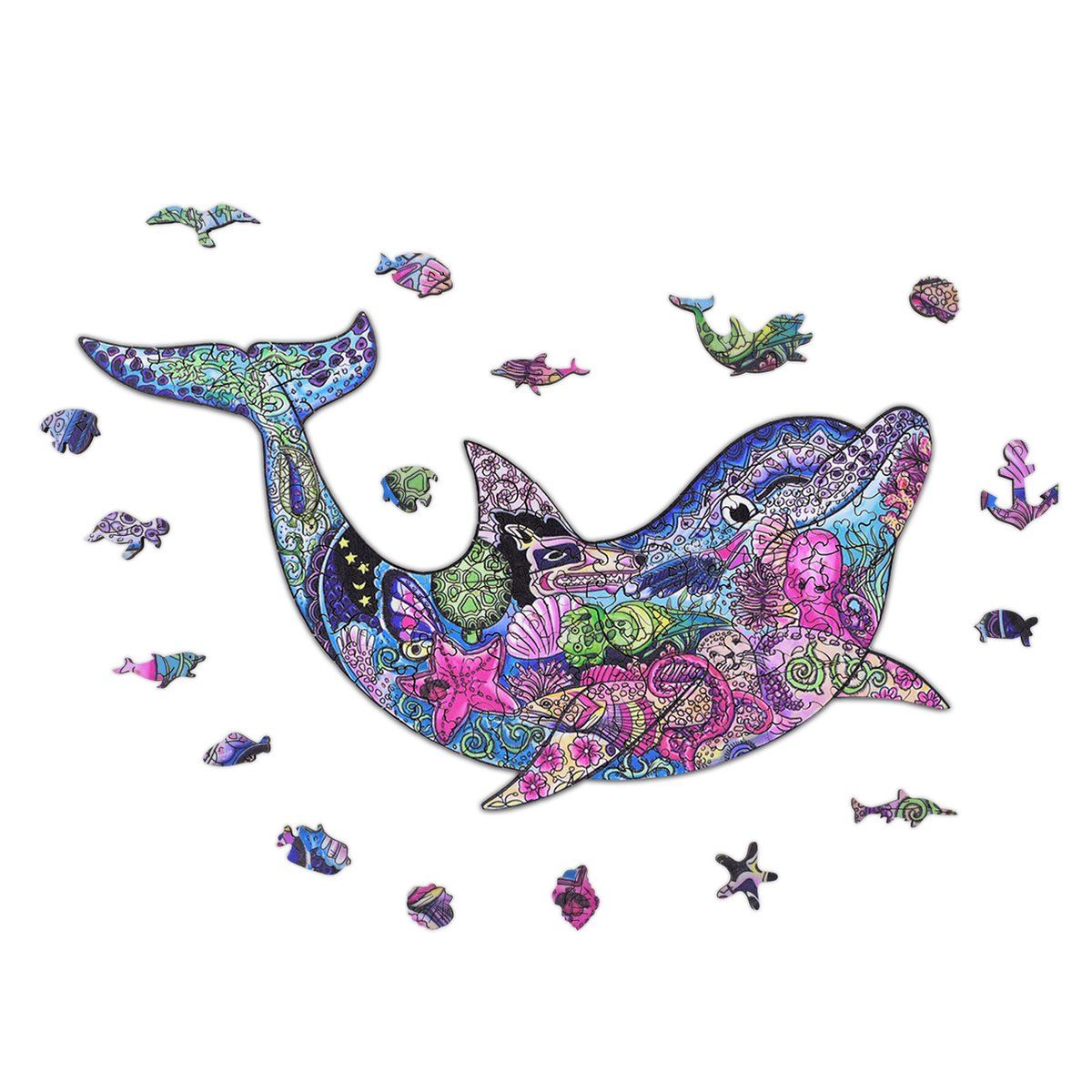 Acropaq Houten puzzel dolfijn - 150 Stukjes, A4 formaat, Houten puzzel volwassenen, Kinderpuzzel