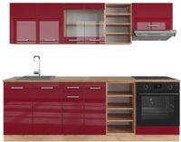 Vicco R-Line Complete keukeneenheid – 240 cm zonder werkblad Rood hoogglans/gouden eik