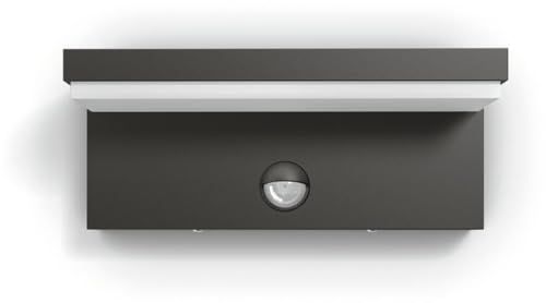 Philips LED Bustan ultra-efficiënte buitenwandlamp 9W met bewegingssensor, 2700K warm wit licht, antraciet, IP44 weerbestendig, duo-pack