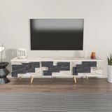 Hanah Home Stijlvolle tv-standaard, wit & marmer, 160 cm x 45 cm x 35 cm, 100% melamine gecoat deeltjesbord, 18 mm dik, modern design voor woonkamer en entertainment