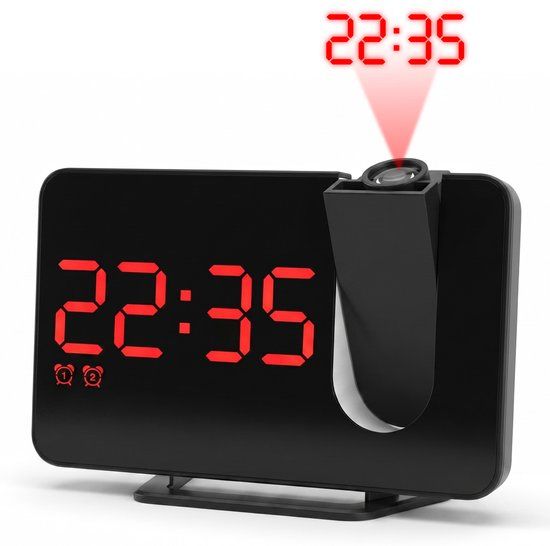 Nuvance Wekkerradio met Projectie - Digitale Alarmklok - FM Radio - Zwart/Rood
