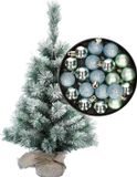 Billiet - Vanlaere Mini sapin de Noël enneigé 35 cm avec boules de Noël vert menthe