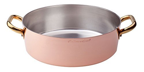 Pentole Agnelli ALCU10632 lage koperen braadpan met 2 koperen handgrepen, handvertind glad koper, 32 cm