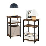 Furinno Just 3-Tier Industriële Metalen Frame Bijzettafel met Opbergplanken, 2-Pack, Amber Pine
