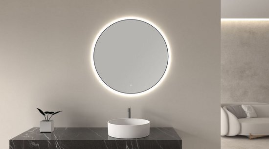 Wiesbaden Novi ronde spiegel met LED, dimbaar 80 cm mat zwart 38.3707