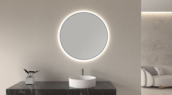 Wiesbaden Novi Badkamerspiegel Rond - 80cm - Mat Zwart - LED - Dimbaar
