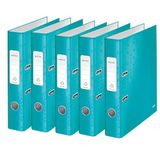Leitz Kwaliteitsmap 180°, 5-pack, A4, smal, 5,2 cm rugbreedte, gelamineerd grijs karton, ijsblauw, WOW-serie, 10064051