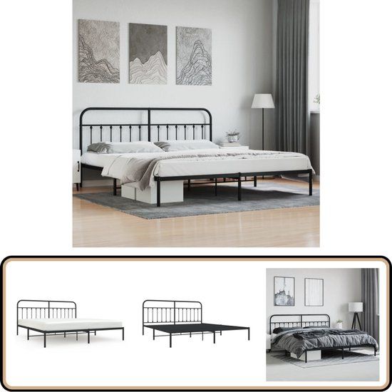 vidaXL Bedframe met Hoofdbord Metaal Zwart 200x200 cm