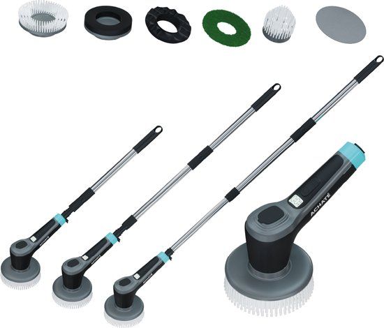 Achaté Elektrische Schoonmaakborstel - Schrobber met steel - Poetsmachine - Elektrische Schrobber - Polijstmachine - Schoonmaakborstel met 6 opzetstukken