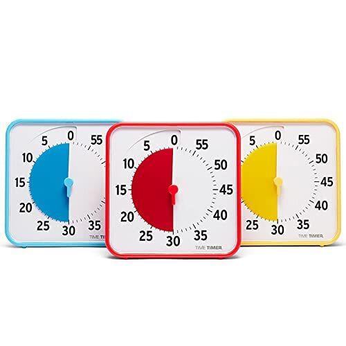 TIME TIMER Medium Classroom Set primaire kleuren, visuele timer met 60 minuten, activiteitskaarten, droog afwasbaar, voor klaslokalen, leercentra en kantoorklok (3 stuks)