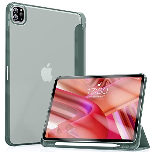 Visaccy Beschermhoes voor iPad Pro 11 inch 2022 / 2021 / 2020 / 2018 (4e / 3e / 2e / 1e generatie) met Pencil Holder Auto Sleep/Wake semi-transparant, zacht TPU, donkergroen