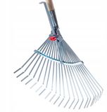 KADAX Hark van staal, hark met lange steel van hout, verstelbare draadhark, bladhark met brede kop, grashark, bladhark (band, zilver)