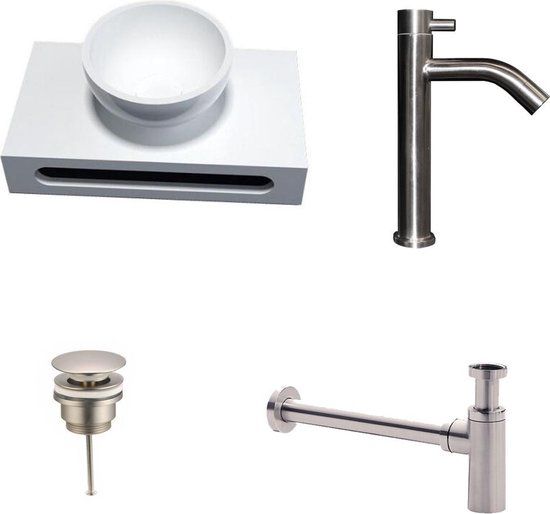 Sani Royal Solid Surface Waskom Rond met Opbouwkraan RVS - 40cm