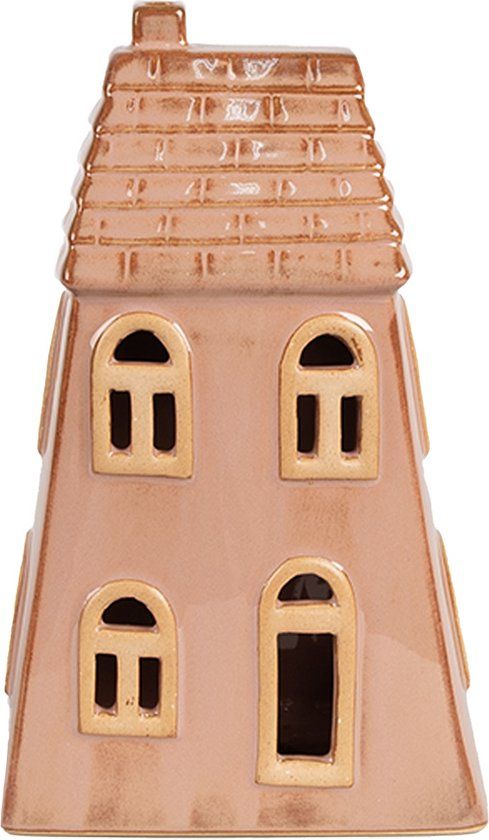 Clayre & Eef Decoratie Huis met LED 10x6x16 cm Bruin Porselein