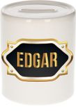 Bellatio Decorations Shoppartners Bv Spaarpot met voornaam Edgar - wit - met goud/zwart embleem - 8 x 9 cm - keramiek - met afsluitdop - cadeau verjaardag