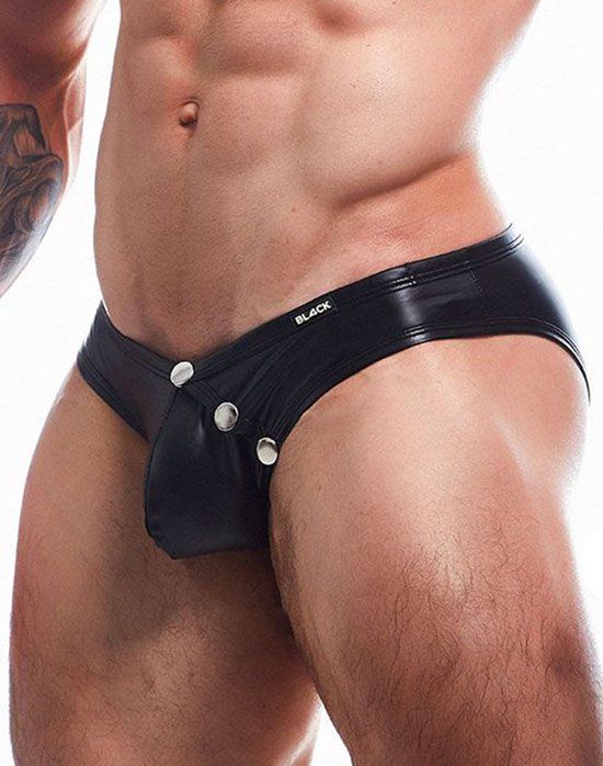 Cut4Men Sexy Wetlook Herenslip met Drukknoopjes Snap Zwart S