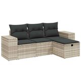 VidaXL 4-delige Loungeset met kussens, polyrattan, lichtgrijs